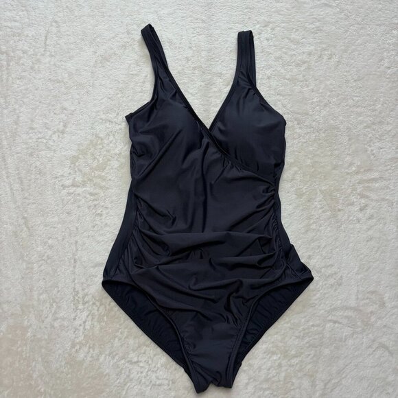 Miradonna by Miraclesuit Womens One Piece Black Swimsuit Size 10 V Neck Beach - Picture 1 of 12